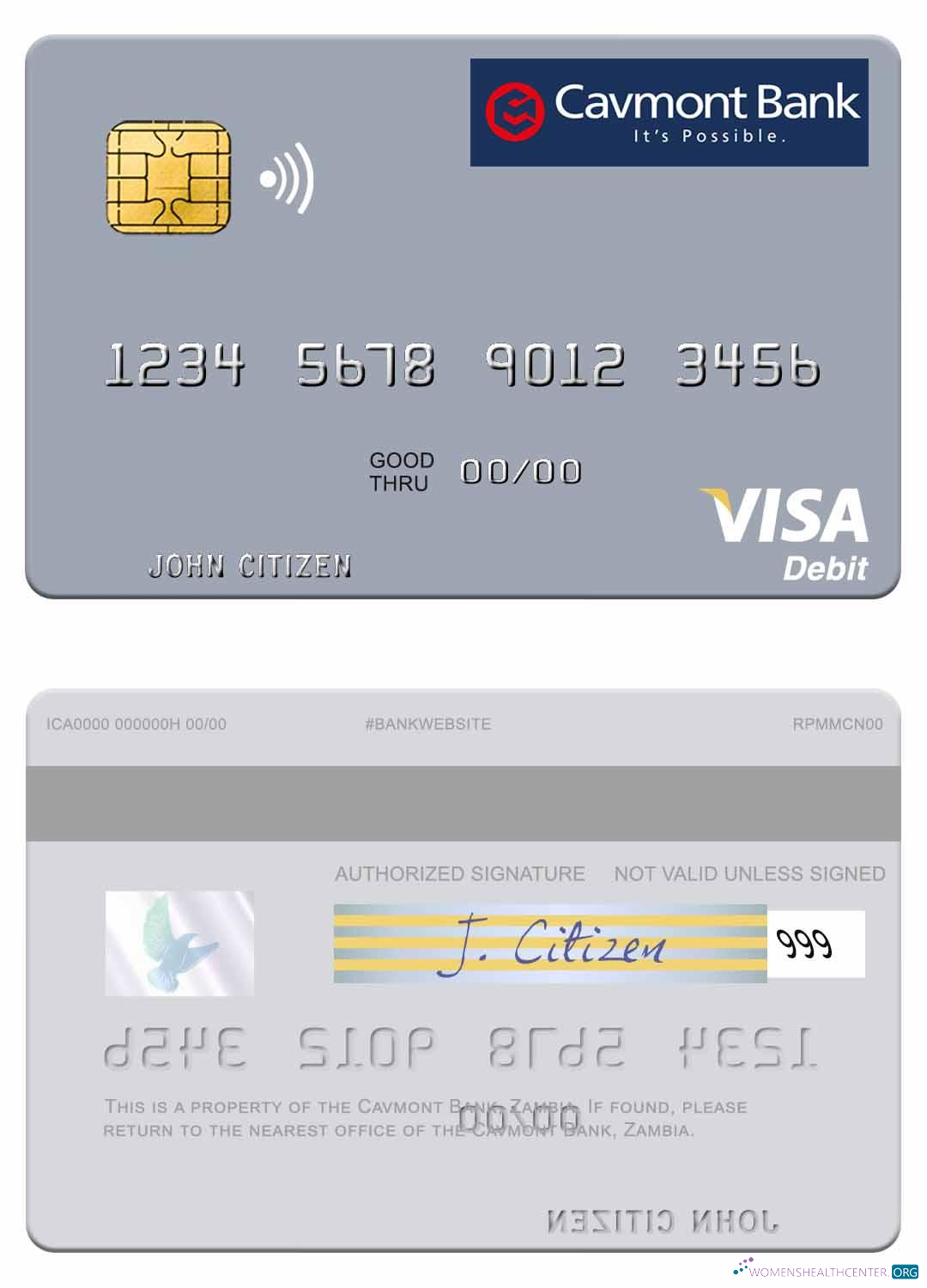 Download Zambia Cavmont Bank visa debit card Photoshop template